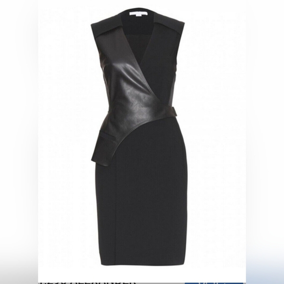 ALEXANDER WANG Leather and stretch-crepe wrap dressSize 4.